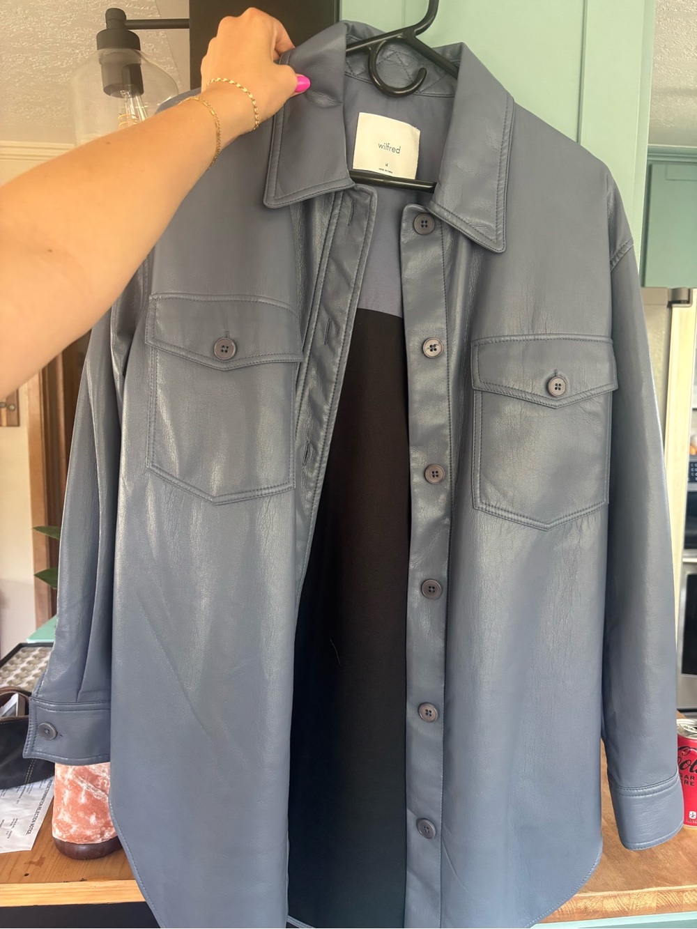 Wilfred Slate Blue Faux Leather Overshirt Jacket